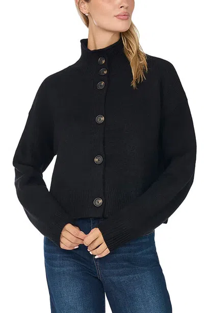 Cece Roll Edge Mock Neck Cardigan In Black