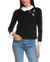 Cece Embellished Layered Look Sweater In Black
