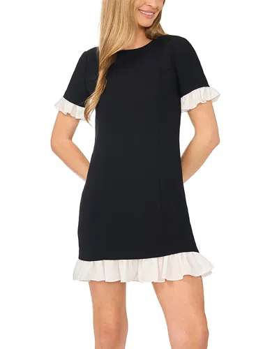 Cece Round Neck Contrast Ruffle Trim Dress In Black