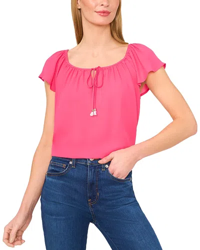 Cece Round Neck Flutter Sleeve Top In Pink