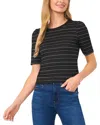 Cece Metallic Gathered Shoulder Elbow Sleeve Top In Black