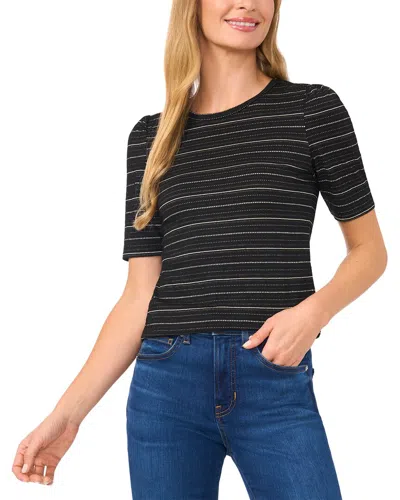 CECE RUCHED ELBOW-SLEEVE ROUND NECK TOP