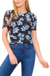Cece Ruched Side Mesh Top In Black