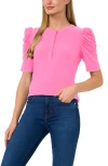 Cece Shirred Sleeve Henley Top In Freeisa Pink