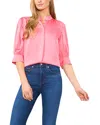 Cece Ruched Sleeve Hidden Placket Top In Confetti Pink