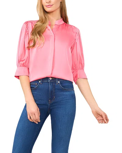 Cece Ruched Sleeve Hidden Placket Top In Confetti Pink