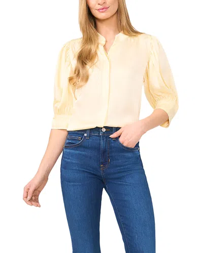 Cece Ruched Sleeve Hidden Placket Top In Lemon Drop