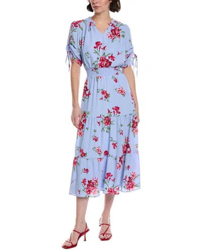 Cece Ruched Smocked Waist Tiered Midi Dress In Blue