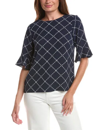 Cece Ruff Cuff Bubble Crepe Blouse In Blue