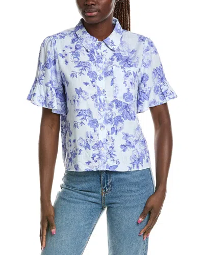 Cece Ruff Cuff Linen-blend Shirt In Purple