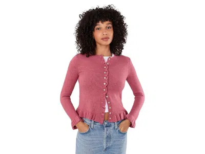Cece Ruff Edge Long Sleeve Cardigan Women's Sweater Rose Rococo: Xs, Polyester In Pink