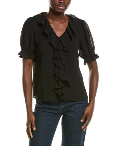 Cece Ruffle Bubble Crepe Top In Black