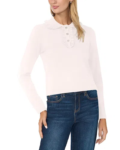 Cece Ruffle Collar Polo Sweater In Multi