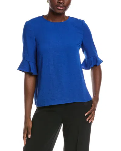 Cece Ruffle Cuff Blouse In Blue