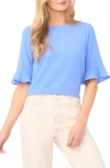 Cece Bow Sleeve Button-up Top In Blue