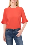 Cece Ruffle Cuff Blouse In Chili Orange