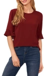 Cece Women's Crewneck 3/4-sleeve Ruffled Cuff Blouse In Claret Red
