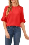 Cece Ruffle Cuff Blouse In Fireball Red