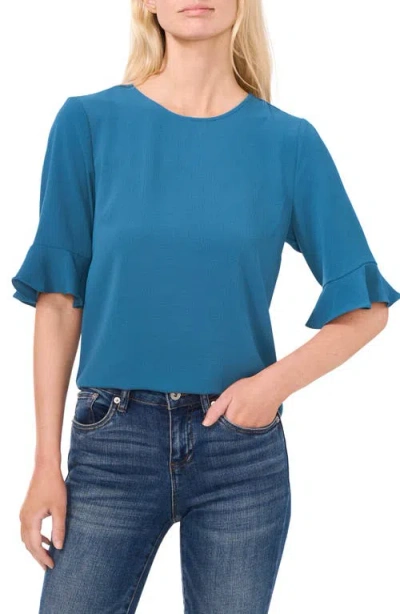 Cece Ruffle Cuff Blouse In Mallard Blue