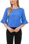 Cece Ruffle Cuff Blouse In Tropic Blue Night