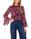 Cece Ruffle Cuff Button Down Blouse In Purple