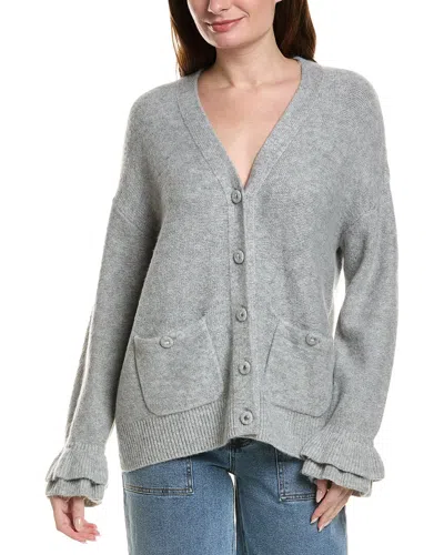 Cece Ruffle Cuff Cardigan In Gray