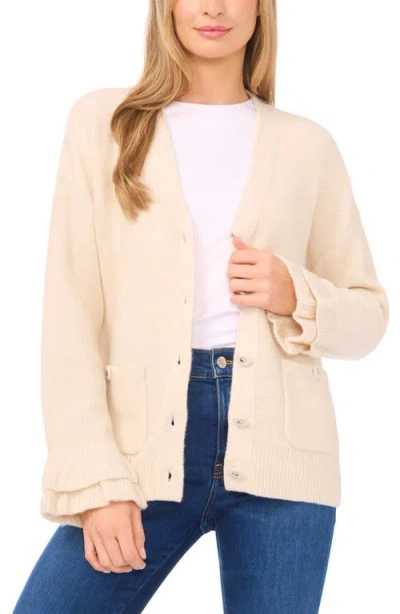 Cece Ruffle Cuff Cardigan In Neutral