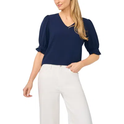 Cece Ruffle Cuff Crepe Blouse In Blue