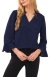 Cece Ruffled V Neck Top In Classic Navy
