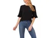 Cece Ruffle Cuff Crew Neck Blouse In Black