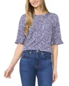 Cece Ruffle Cuff Crew Neck Knit Top In Blue