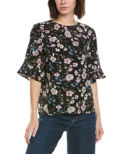 Cece Ruffle Cuff Crewneck Blouse In Black