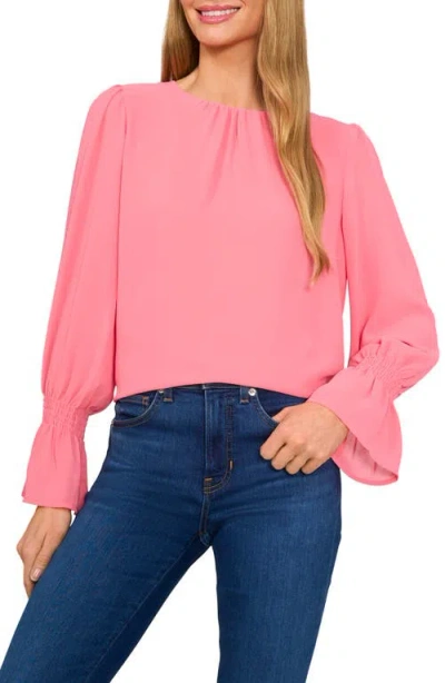 Cece Ruffle Cuff Long Sleeve Georgette Top In Confetti Pink