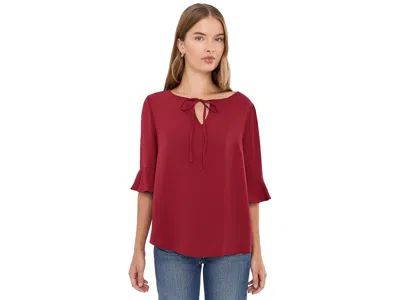 Cece Ruffle Cuff Split Tie Neck Top Women's Clothing Mullberry Red: Xs, Polyester/spandex