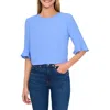 Cece Ruffle Cuff Top In Blue Jay