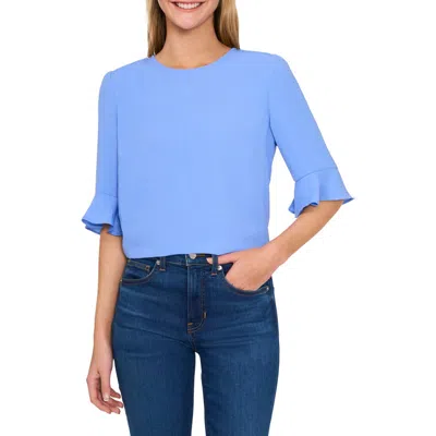 Cece Ruffle Cuff Top In Blue Jay