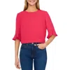 Cece Ruffle Cuff Top In Bright Geranium