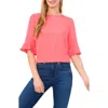 Cece Ruffle Cuff Top In Pink