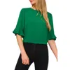 Cece Ruffle Cuff Top In Lush Green
