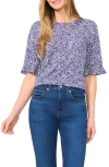 Cece Ruffle Cuff Crew Neck Knit Top In Ocean Blue