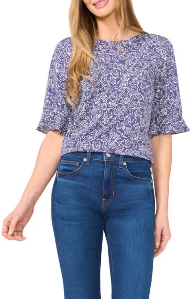 Cece Ruffle Cuff Top In Ocean Blue