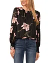 Cece Metallic Floral Print Top In Black