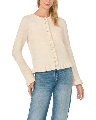 Cece Ruffle Edge Long Sleeve Cardigan Sweater In Neutral