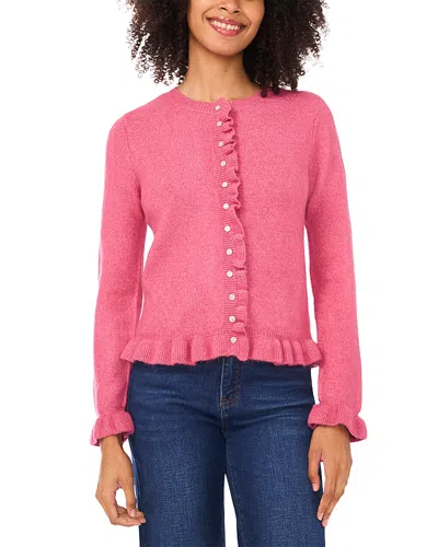 Cece Ruffle Edge Long Sleeve Cardigan Sweater In Pink