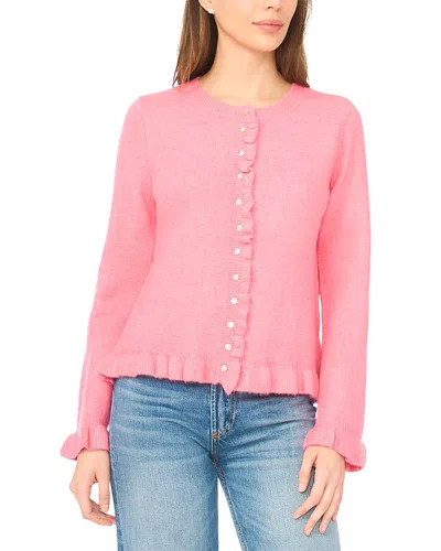 Cece Ruffle Edge Long Sleeve Cardigan Sweater In Pink