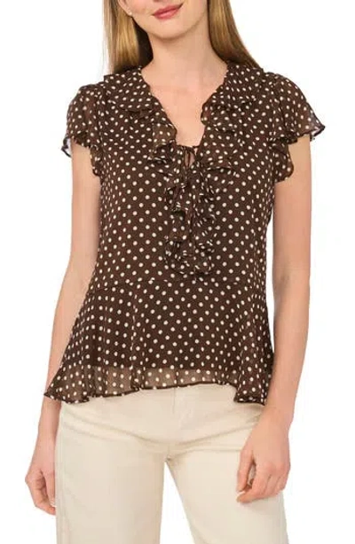 Cece Ruffle Flutter Sleeve Top In Brown