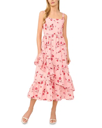 Cece Ruffle Hem Corset Midi Dress In Pink