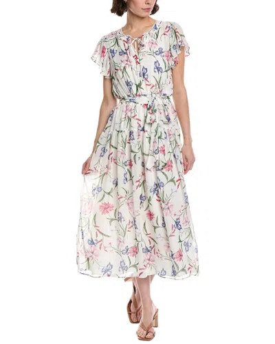 Cece Ruffle Keyhole Tie-waist Midi Dress In White