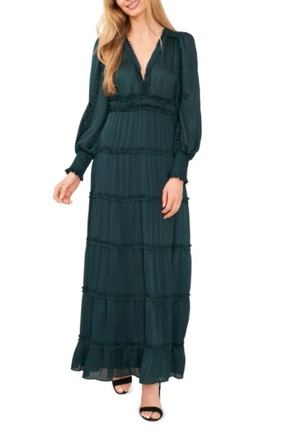 Cece Women's Long Sleeve Plisse Ruffle Maxi Dress In Ponderosa Pine