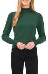 Cece Ruffle Trim Mock Neck Sweater In Alpine Green
